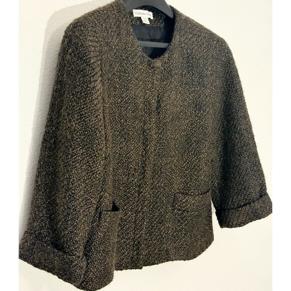 Coldwater Creek Tweed Jacket Blazer 3/4 Sleeve Metallic Brown - Picture 3 of 10
